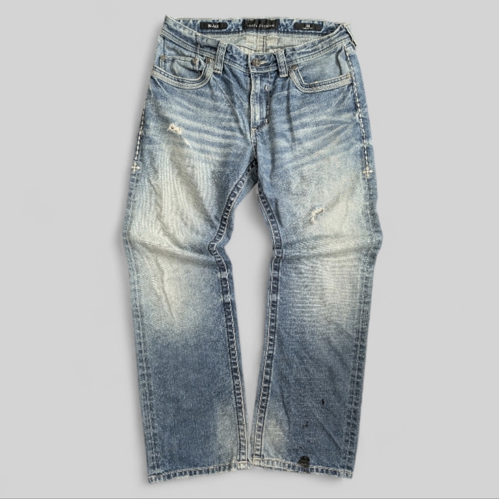 Affliction Men's Blake Black Premium Distressed Jeans Light Wash Size 34 Regular